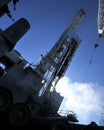 Offshore exploration, drilling rig standing on an offshore platform.