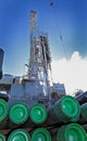 Offshore exploration, drilling rig standing on an offshore platform. Royalty Free Stock Photo