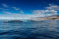 Offshore fish farms clustered around the west coast of Tenerife, Spain. Sea bass and common bream are cultured in these breeding c Royalty Free Stock Photo