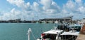 Offshore fishing boats in the commercial harbor and port of Granville on the Normandy coast Royalty Free Stock Photo