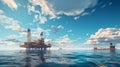 Offshore Jack Up Rig in The Middle of The Sea at clouds sky Generative ai