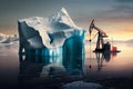 Offshore oil drilling platform on iceberg