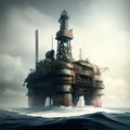 Offshore oil and gas platform in the sea. 3D rendering Royalty Free Stock Photo