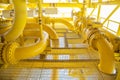 Offshore oil and gas remote platform, piping system and shutdown valve on platform. Royalty Free Stock Photo