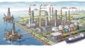 Offshore oil platform and refinery operations Royalty Free Stock Photo