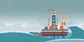 Offshore Oil Platform standing in the ocean sea water during dark cloudy day Royalty Free Stock Photo