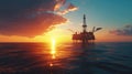 Offshore oil rig drilling platform at sunset. Oil and gas platforms