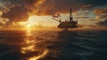 Offshore oil rig drilling platform at sunset. Oil and gas platforms Royalty Free Stock Photo