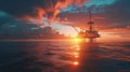 Offshore oil rig drilling platform at sunset. Oil and gas platforms