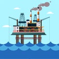 Offshore oil rig flat vector illustration