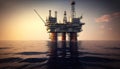 Offshore oil and rig platform in sunset or sunrise time. Drilling for gas and petroleum process in the sea or the ocean