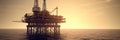 Offshore oil and rig platform in sunset or sunrise time. Drilling for gas and petroleum process in the sea or the ocean