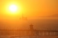 Offshore oil rig at sunset Royalty Free Stock Photo