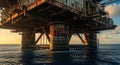 Offshore Oil Rig at Sunset with Rusted Structure and Ocean View Royalty Free Stock Photo