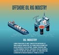 Offshore Oil Rig and tanker Isometric Composition with well drilling, Jack-up drilling rigs  and tanker. Royalty Free Stock Photo