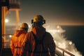 Offshore oilrig workers woking at an oilrig