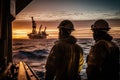 Offshore oilrig workers woking at an oilrig Royalty Free Stock Photo