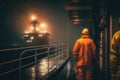 Offshore oilrig workers woking at an oilrig