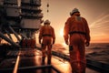 Offshore oilrig workers woking at an oilrig