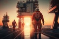 Offshore oilrig workers woking at an oilrig Royalty Free Stock Photo