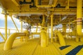 Offshore pipe, riser and sealine on oil and gas wellhead hub remote platform, the central facility to combine gases and crude Royalty Free Stock Photo