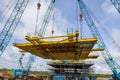 Offshore platform fabricate in onshore,Preparation of Offshore oil rig platform for oil and gas. A view of offshore platform on a