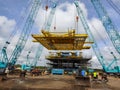 Offshore platform fabricate in onshore,Preparation of Offshore oil rig platform for oil and gas. A view of offshore platform on a