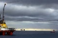 Offshore platforms, standby vessel, sea & clouds