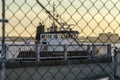 Offshore supply vessel Warren Jr transiting New Bedford-Fairhaven hurricane barrier