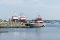 Offshore support vessels DOF Geosea, Fugro Searcher and Fugro Enterprise docked in New Bedford Royalty Free Stock Photo