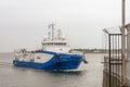 Offshore survey and ROV vessel Deep Helder arriving in New Bedford on rainy afternoon