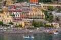 Offshore view of Positano village along Amalfi Coast in Italy in summer. Royalty Free Stock Photo