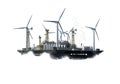 Offshore wind farm construction with multiple cranes and wind turbines on a floating platform Royalty Free Stock Photo