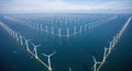 Offshore Wind Farm with Multiple Turbines in the Ocean Royalty Free Stock Photo