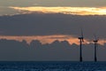 Offshore wind farm turbines silhouette at sunrise or sunset Royalty Free Stock Photo