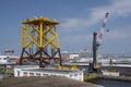 Offshore wind turbine construction platform Royalty Free Stock Photo