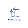 Offshore wind turbines line icon, green energy concept logo