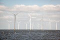 Offshore Windmill farm in the ocean Westermeerwind park , windmills isolated at sea on a beautiful bright day Royalty Free Stock Photo