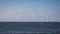 Offshore Windmill farm in the ocean Westermeerwind park , windmills isolated at sea on a beautiful bright day Royalty Free Stock Photo