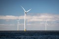 Offshore Windmill farm in the ocean Westermeerwind park , windmills isolated at sea on a beautiful bright day Royalty Free Stock Photo