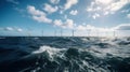 Offshore Windmill farm in the ocean, windmills isolated at sea on a sunny day. Generative AI