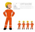 Offshore worker in jumpsuit are posing akimbo on transparent background