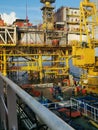 Offshore worker transfer from oil platform to accommodation barge