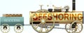 Offshoring and success - symbolized by a steam car pulling a success wagon loaded with gold bars to show that Offshoring is
