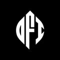 OFI circle letter logo design with circle and ellipse shape. OFI ellipse letters with typographic style. The three initials form a Royalty Free Stock Photo
