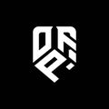 OFP abstract monogram shield logo design on white background. Royalty Free Stock Photo