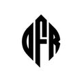 OFR circle letter logo design with circle and ellipse shape. OFR ellipse letters with typographic style. The three initials form a