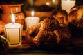 Ofrenda dÃÂ­a de muertos, Mexican Day of the dead altar, Candles in a offering Mexico Royalty Free Stock Photo