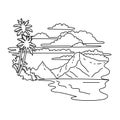 Ofu Beach in National Park of American Samoa Monoline Line Art Drawing