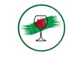 Biological wine concept, Organic Red Wine Glass Icon, biodynamic cultivation, Wineglass logo, Glassware vintage round symbol Icon